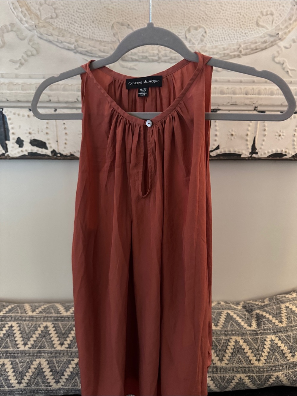 Catherine Malandrino Burnt Orange Gathered Button Blouse